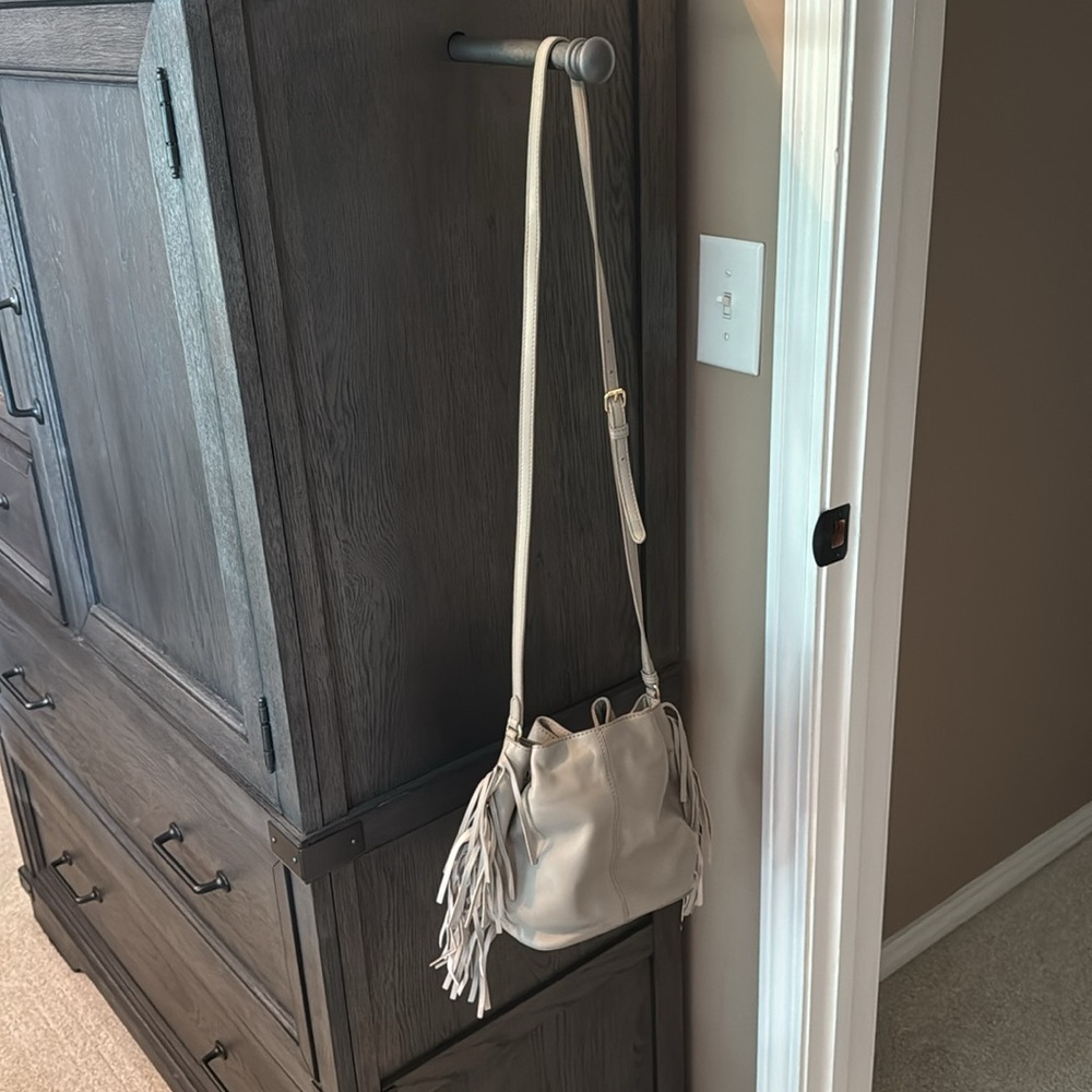 Vince Camuto Shoulder Bag with Drawstring Closure and Fringe Detail w Dustbag - Picture 10 of 10